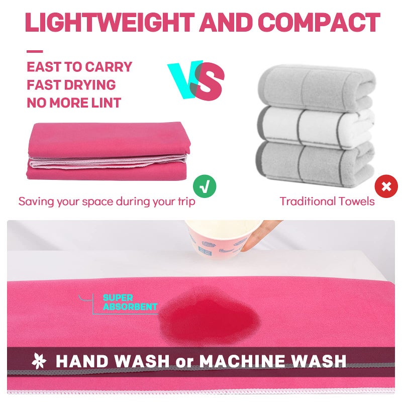 HOEAAS 2 Pack Microfiber Camping Towels, Quick Dry Towel, Super Absorbent Ultra Compact Travel Towel Soft Lightweight Sports Towel for Sweat Fast Drying Towels for Pool,Gym,Hiking,Backpacking,Fitness - Image 5